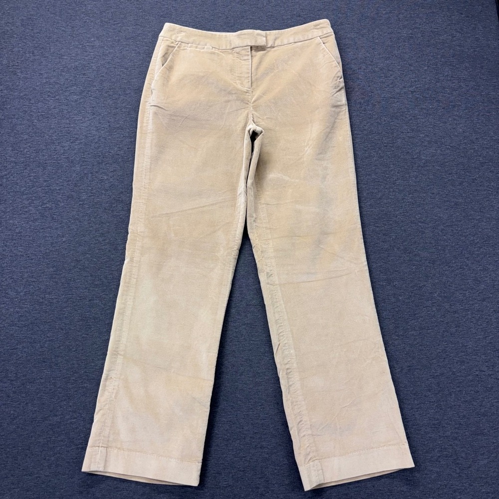 Talbots Pants Womens Petite 8 Stretch Velour Straight Leg Beige Classic Preppy